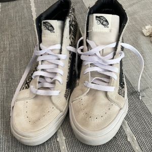 Vans high top cream and black shoes